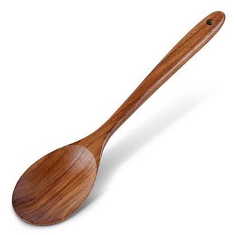 Cheer Collection Teak Wood Mixing Spoon with Deep Bowl and Hanging Loop