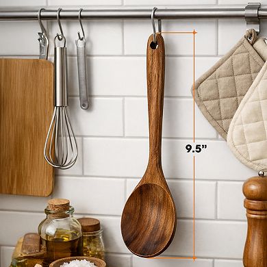 Cheer Collection Teak Wood Mixing Spoon with Deep Bowl and Hanging Loop