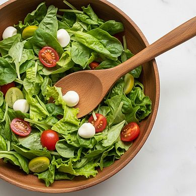 Cheer Collection Teak Wood Mixing Spoon with Deep Bowl and Hanging Loop