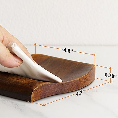 Cheer Collection Teak Wood Spoon Rest with Non-Slip Base, 4.5-Inch Natural Finish