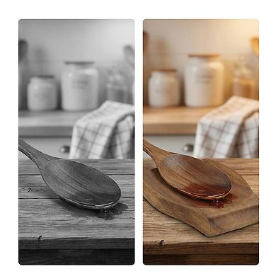 Cheer Collection Teak Wood Spoon Rest with Non-Slip Base, 4.5-Inch Natural Finish