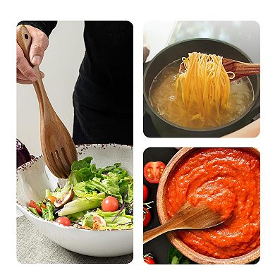 Cheer Collection Teak Wood Salad Spoon and Fork Set for Serving and Tossing