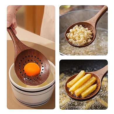 Cheer Collection Teak Wood Strainer Spoon with Draining Slots, 9.5 Inch