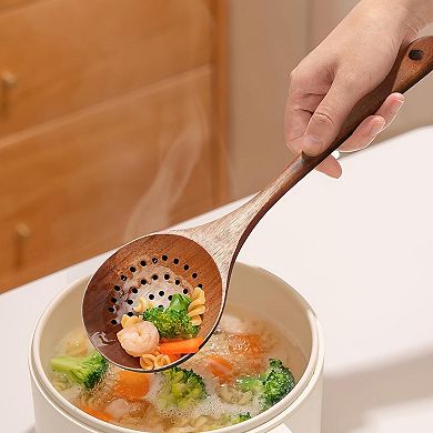 Cheer Collection Teak Wood Strainer Spoon with Draining Slots, 9.5 Inch