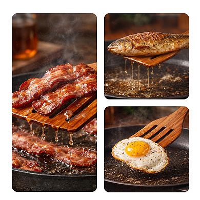 Cheer Collection Teak Wood Slotted Spatula with Drain Slots, Smooth Finish and Hanging Loop