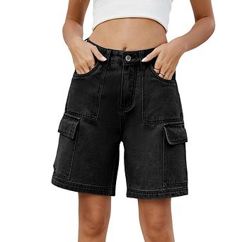 Women's Summer Classic Utility Denim Bermuda Shorts High Waist Straight Leg Casual Versatile Shorts