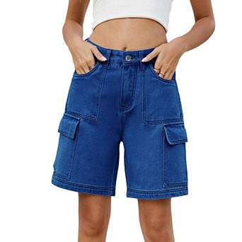 Women's Summer Classic Utility Denim Bermuda Shorts High Waist Straight Leg Casual Versatile Shorts