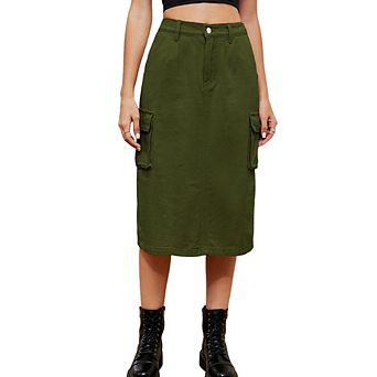 Women's Denim Utility Midi Skirt Classic Multi Pocket Design Stylish Casual Daily Style