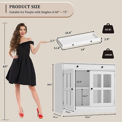Craze Ventures White Glass Door Buffet Cabinet