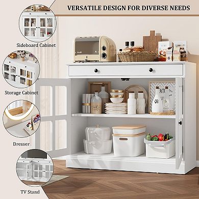 Craze Ventures White Glass Door Buffet Cabinet