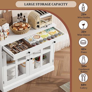 Craze Ventures White Glass Door Buffet Cabinet