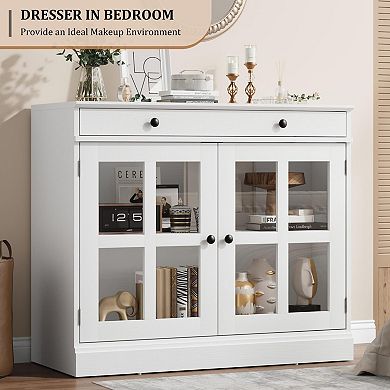 Craze Ventures White Glass Door Buffet Cabinet