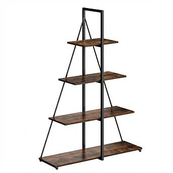 IDEALHOUSE 4 tier A-Shaped Ladder Bookshelf, Black Iron & Wood