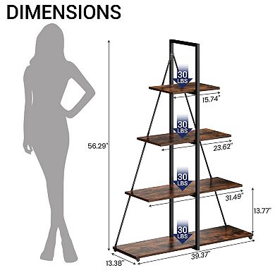 IDEALHOUSE 4-Tier A-Shaped Ladder Bookshelf, Black Iron & Wood