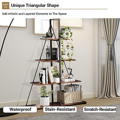IDEALHOUSE 4-Tier A-Shaped Ladder Bookshelf, Black Iron & Wood