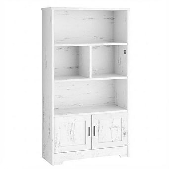 IDEALHOUSE 4 tier LED Bookshelf with Doors, Wooden Display Cabinet