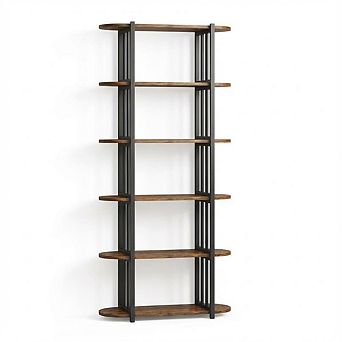 IDEALHOUSE 6 tier Bookshelf, 71 Inch Tall Metal & Wood Bookcase