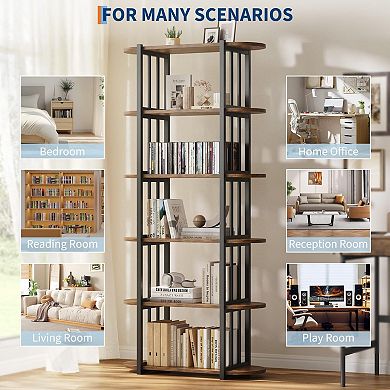 IDEALHOUSE 6-Tier Bookshelf, 71 Inch Tall Metal & Wood Bookcase
