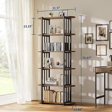 IDEALHOUSE 6-Tier Bookshelf, 71 Inch Tall Metal & Wood Bookcase