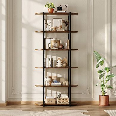 IDEALHOUSE 6-Tier Bookshelf, 71 Inch Tall Metal & Wood Bookcase