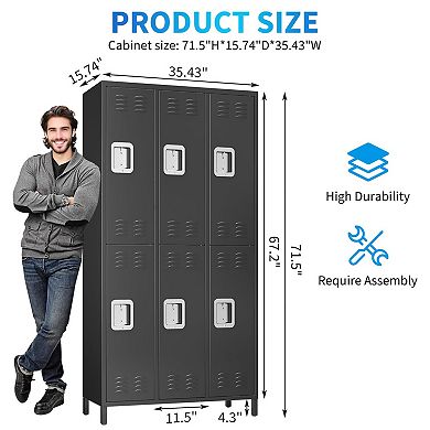IDEALHOUSE 6-Door Metal Locker Cabinet with Hooks & Adjustable Shelves
