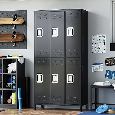 IDEALHOUSE 6-Door Metal Locker Cabinet with Hooks & Adjustable Shelves