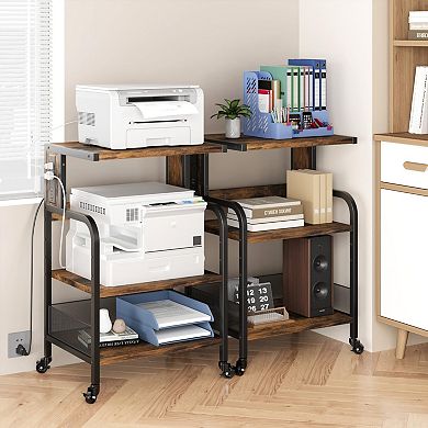 IDEALHOUSE 3-Tier Mobile Printer Stand with Power Outlets & Adjustable Shelf