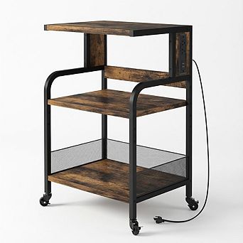 IDEALHOUSE 3 tier Mobile Printer Stand with Power Outlets & Adjustable Shelf