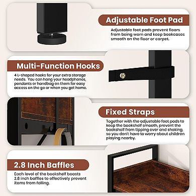 IDEALHOUSE 5-Tier L-Shaped Corner Bookshelf, Metal Frame with Adjustable Feet