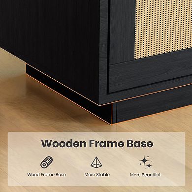 IDEALHOUSE 5-Tier Tall Bookcase with Rattan Doors