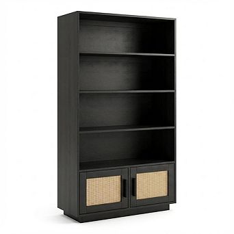 IDEALHOUSE 5 tier Tall Bookcase with Rattan Doors