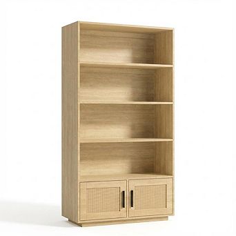 IDEALHOUSE 5 tier Tall Bookcase with Rattan Doors