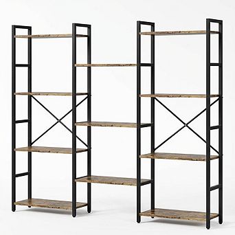 IDEALHOUSE Triple Column 4 tier Bookshelf, Wide Bookcase with 11 Adjustable Shelves