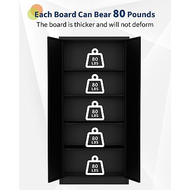 IDEALHOUSE 71” Tall Metal Storage Cabinet with Lock, 4 Adjustable Shelves