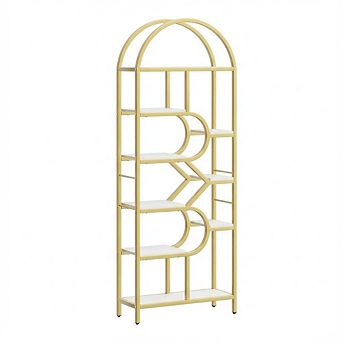 IDEALHOUSE 6 tier Arched Bookshelf, 82" Tall Gold & White Bookcase