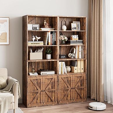 IDEALHOUSE 5-Tier Bookshelf with X-Design Doors, Open & Closed Storage