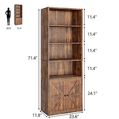 IDEALHOUSE 5-Tier Bookshelf with X-Design Doors, Open & Closed Storage