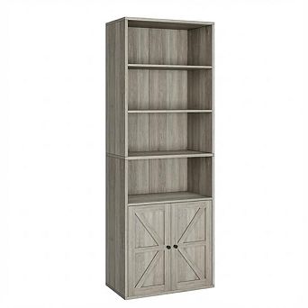 IDEALHOUSE 5 tier Bookshelf with X-Design Doors, Open & Closed Storage