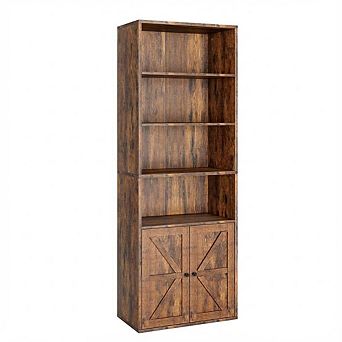 IDEALHOUSE 5 tier Bookshelf with X-Design Doors, Open & Closed Storage
