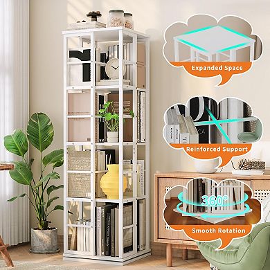 IDEALHOUSE 360° Rotating 4-Tier Corner Bookshelf for Small Spaces