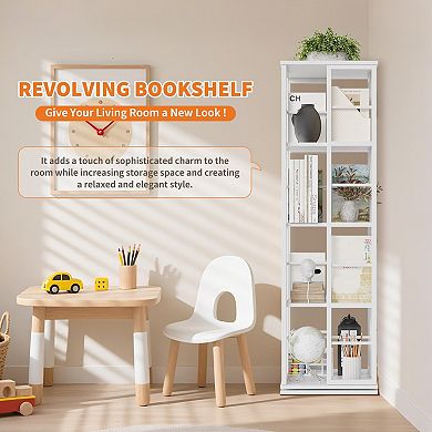 IDEALHOUSE 360° Rotating 4-Tier Corner Bookshelf for Small Spaces
