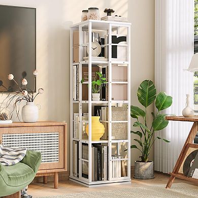 IDEALHOUSE 360° Rotating 4-Tier Corner Bookshelf for Small Spaces