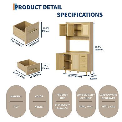ANIXOL Rattan Kitchen Pantry Cabinet