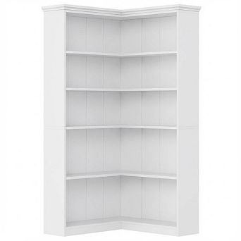IDEALHOUSE 5 tier L-Shaped Corner Bookcase with Full Back Panel, White