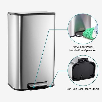 ANIXOL Stainless Steel Step Trash Can with Soft-Close Lid & Foot Pedal