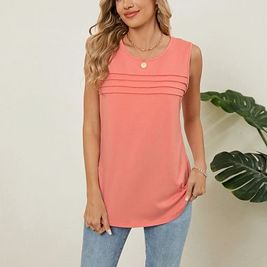 Women's Summer Classic Crew Neck Sleeveless Tank Top Loose Casual Versatile Pullover Top
