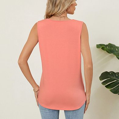 Women's Summer Classic Crew Neck Sleeveless Tank Top Loose Casual Versatile Pullover Top