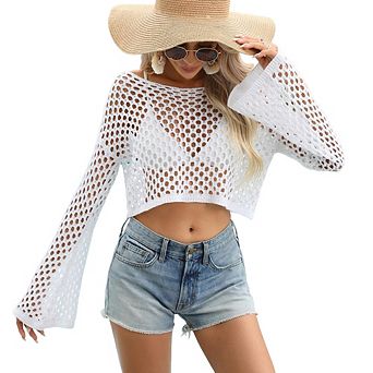 Women's Casual Hollow-Out Knit Cardigan Fashion Loose Long Sleeve Pullover for Beach Party