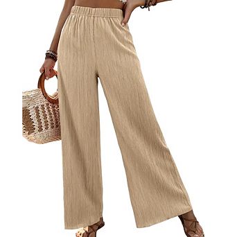 Women's Casual Crinkled Pants Elastic Waist Wide-Leg Minimalist Versatile Straight-Leg Trousers