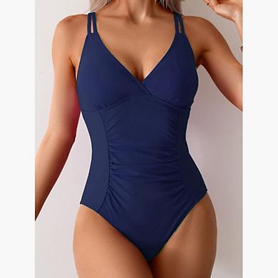 Ladies' One-Piece Ruched Tummy Control Swimsuit with Simple Slimming Strap Design for Beach Parties